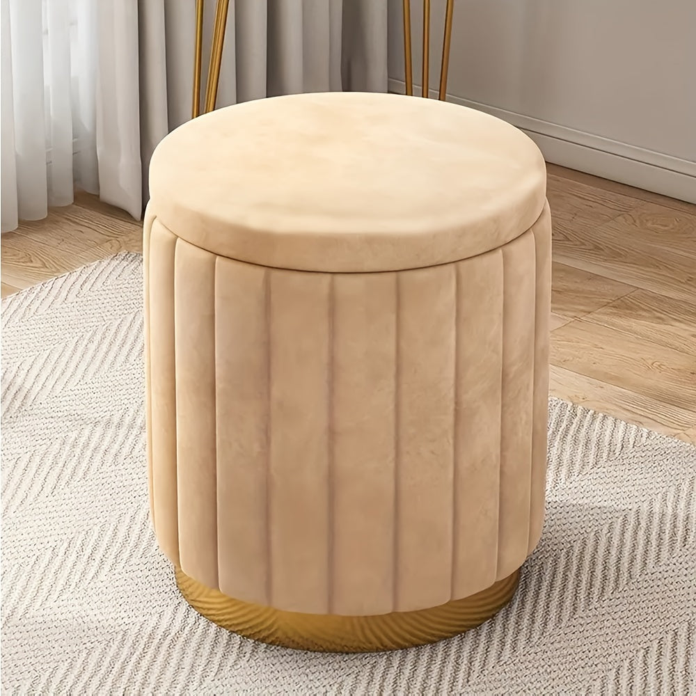 Versatile storage pouf, round and chic. Mirror accent ottoman for contemporary home decor.
