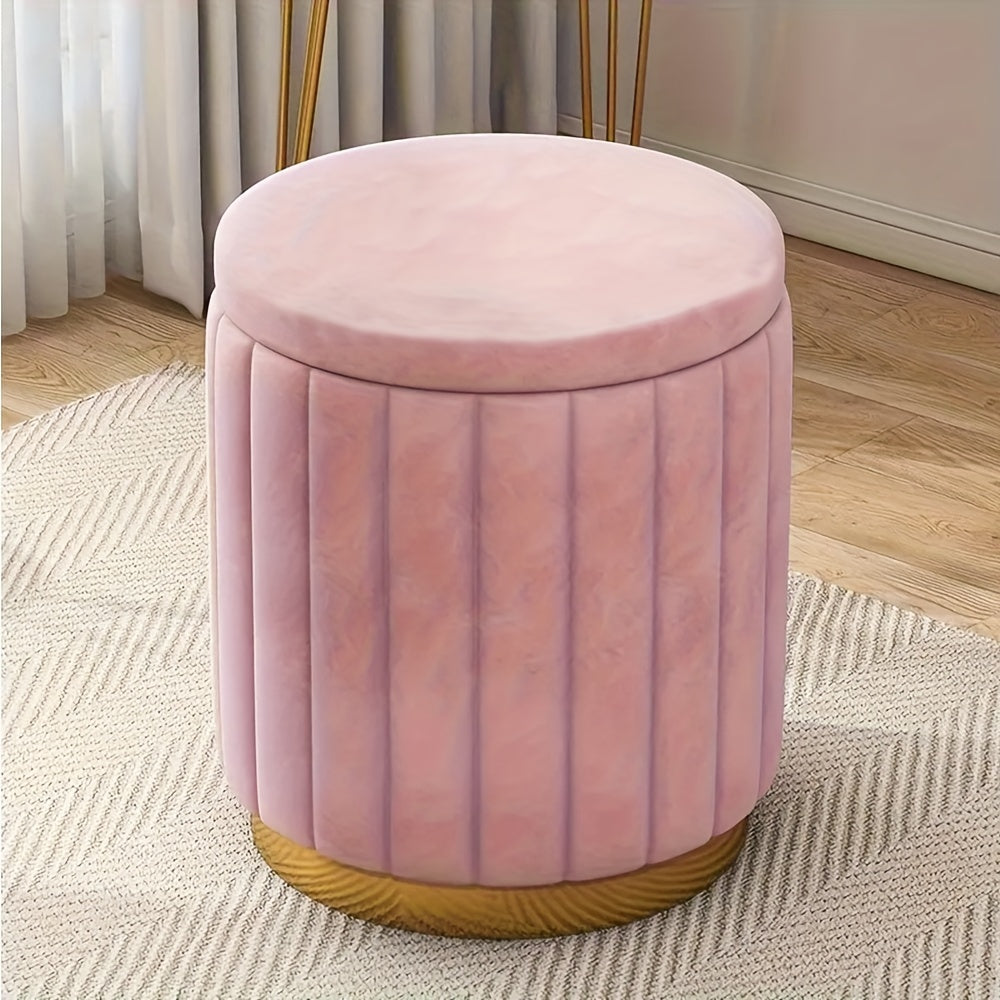 Versatile Nordic Chic round ottoman with hidden storage. A stylish footrest for any room.