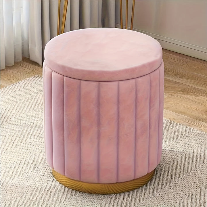Versatile Nordic Chic round ottoman with hidden storage. A stylish footrest for any room.