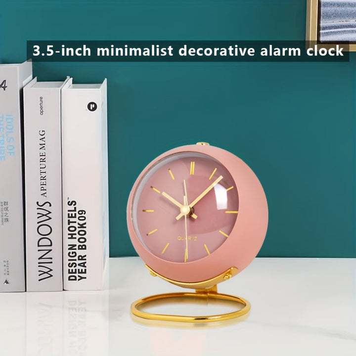 Stylish metal desk clock, silent movement, with luminous hands for easy time-reading in the dark.