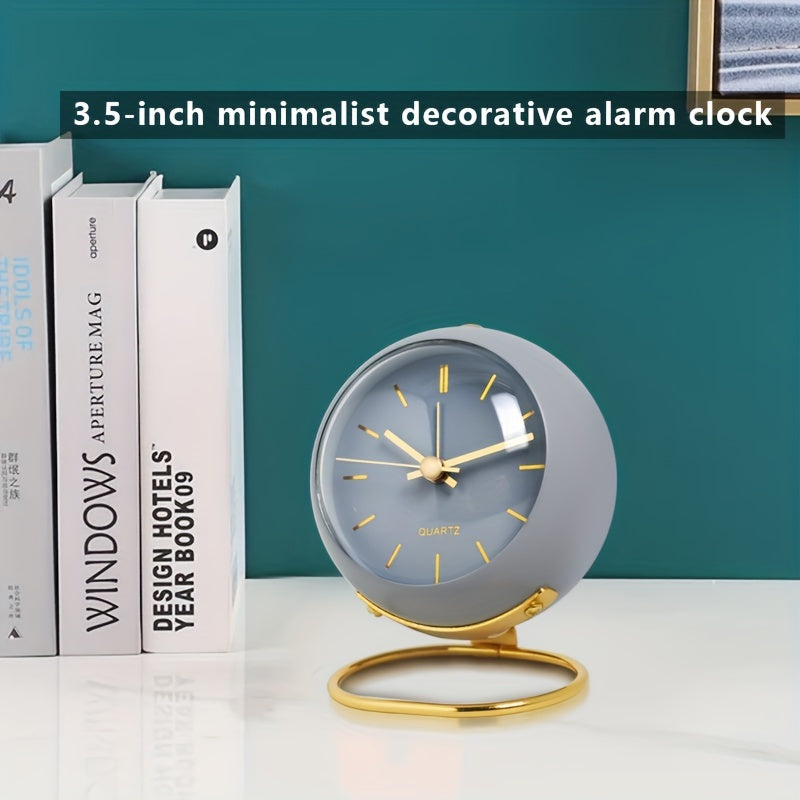 Stylish unisex silent desk clock with a polished metal frame and glowing hands for easy night viewing.