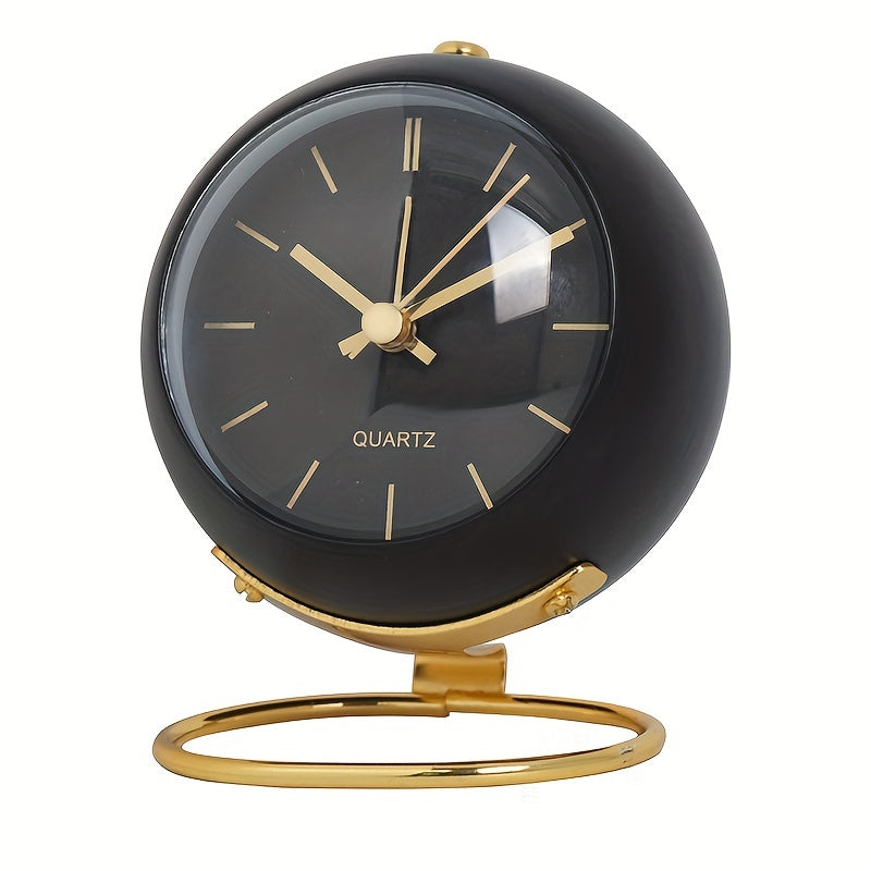 Unisex silent desk clock, Nordic style, with luminous hands and a sturdy metal frame for bedside.