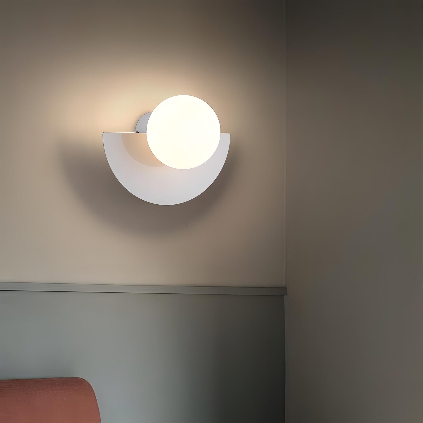 Nordic Style Metal Wall Lamp with semicircle shape, LED light, available in Black, Cool White, Green, Red, Warm White, Yellow