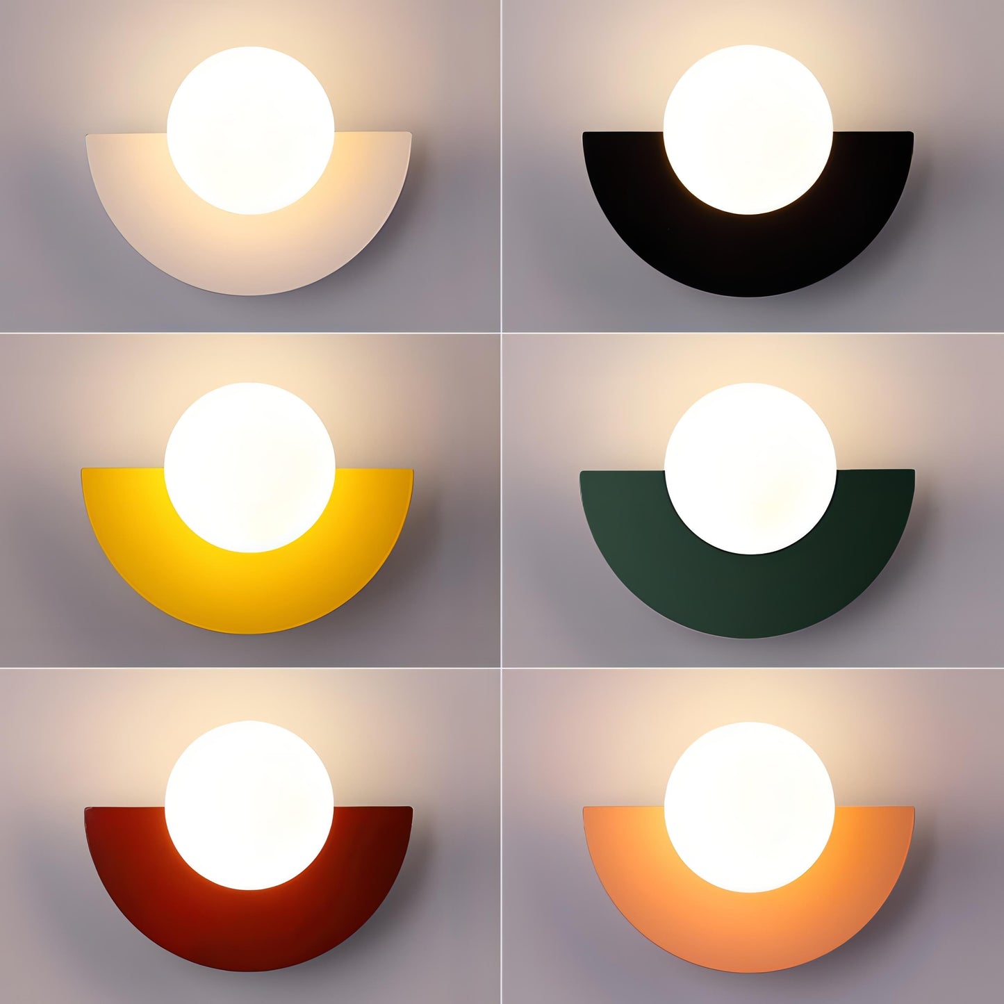 Nordic Style Metal Wall Lamp with semicircle shape, LED light, available in Black, Cool White, Green, Red, Warm White, Yellow