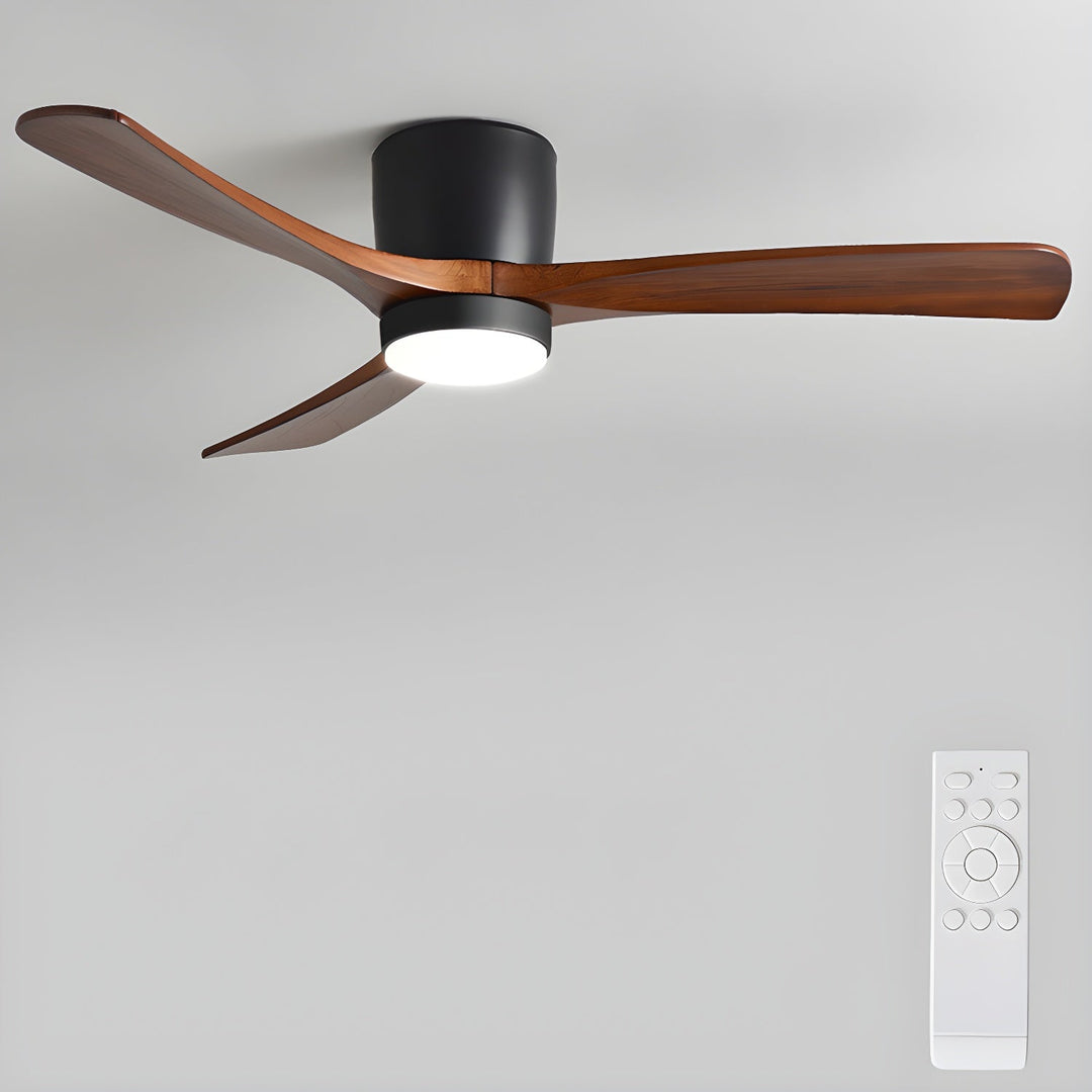 Natural wood ceiling fan with integrated LED lighting. Remote for easy temperature & light control.