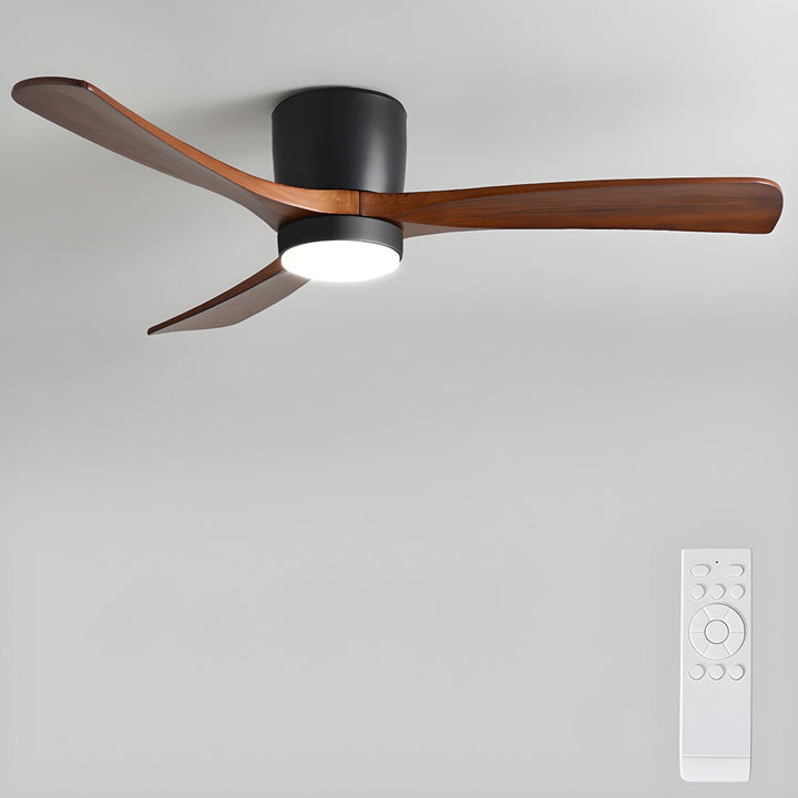 Natural wood ceiling fan with integrated LED lighting. Remote for easy temperature & light control.