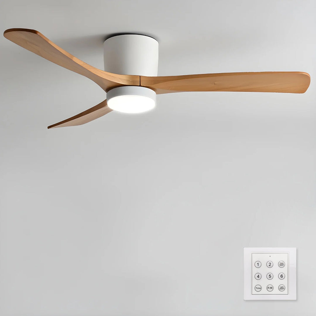 Beautiful wooden ceiling fan with sycamore blades. Remote LED light for ambient home lighting.