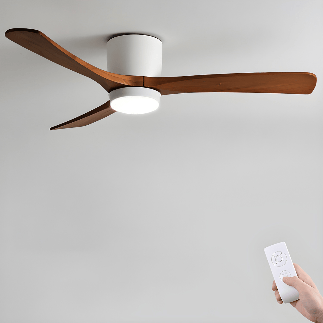 Durable Nordic wooden ceiling fan with remote LED. Sycamore blades for modern home decor.