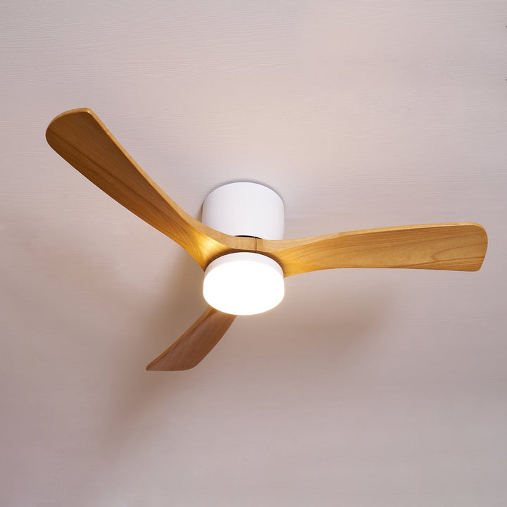 Sophisticated wooden ceiling fan with LED light. Scandinavian design, quiet, easy remote operation.