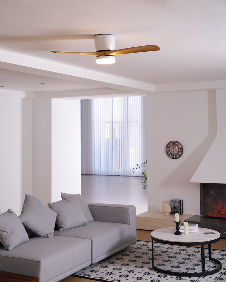 Transform your space with this Nordic wooden ceiling fan, remote LED, & sycamore wood blades.