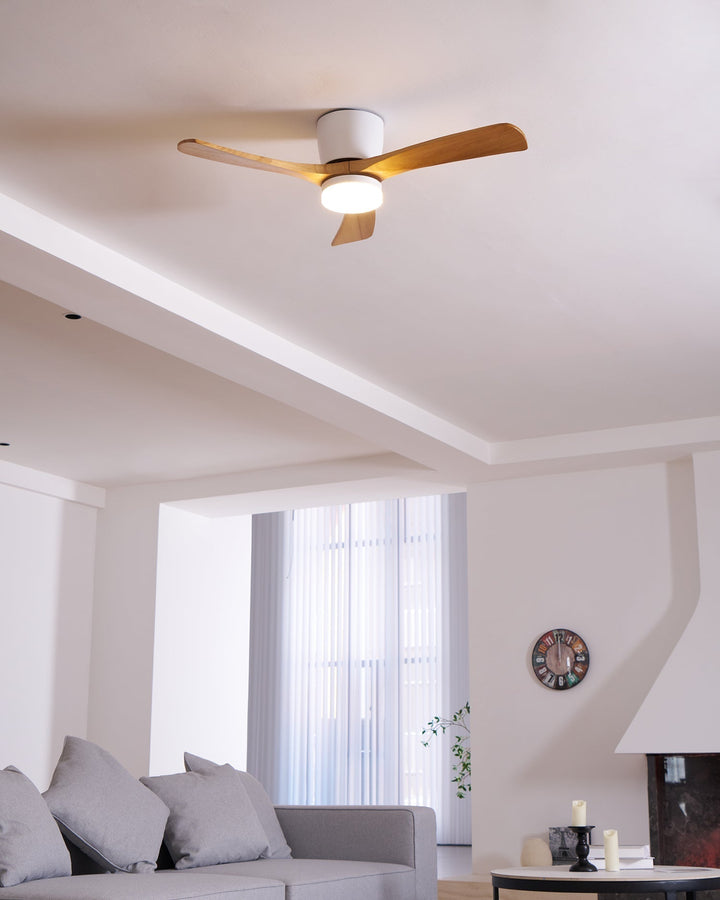 High-quality wooden ceiling fan, remote LED, sycamore blades. A quiet, stylish home addition.
