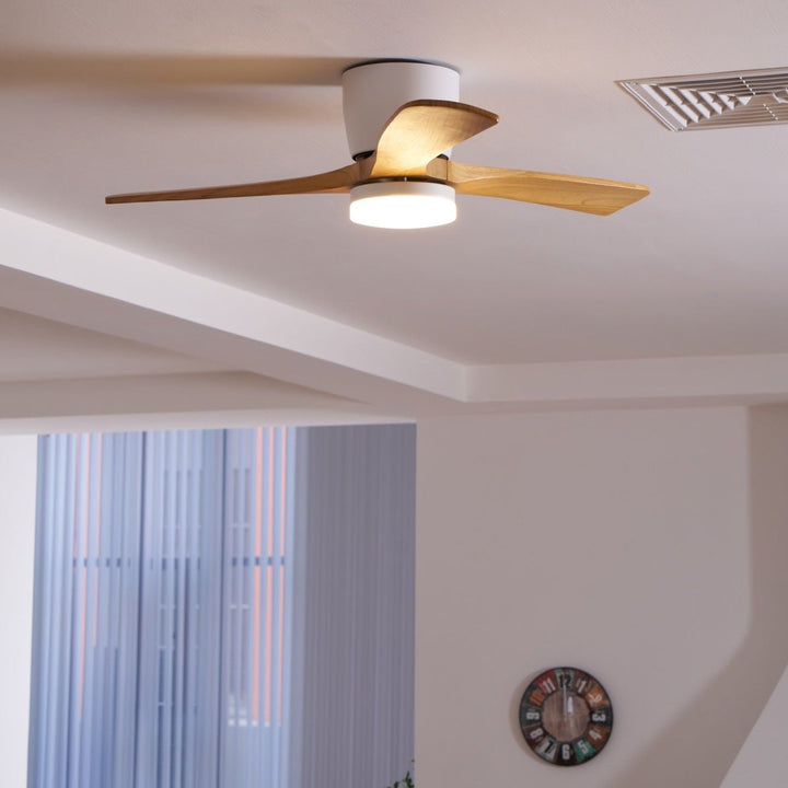 Experience comfort with this quiet wooden ceiling fan. Remote LED, sycamore blades, modern home.
