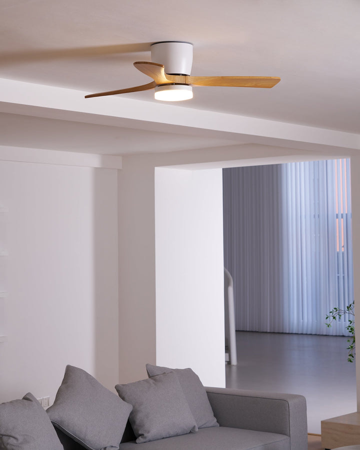 Enhance your decor: Nordic wooden ceiling fan, remote LED, natural sycamore wood blades.