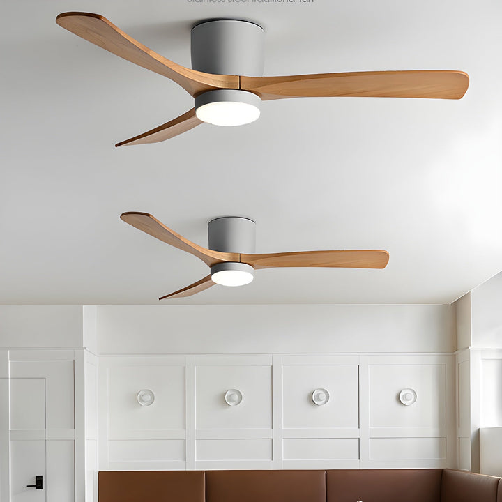 Unisex wooden ceiling fan, remote LED, sycamore blades. A quiet, modern centerpiece for any room.