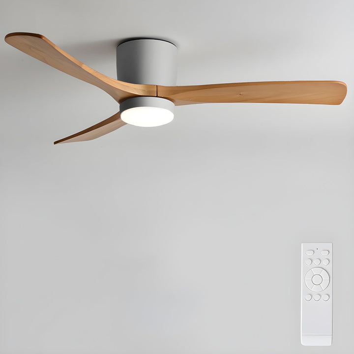 Efficient wooden ceiling fan with remote LED light. Enhances modern & Scandinavian home decor.