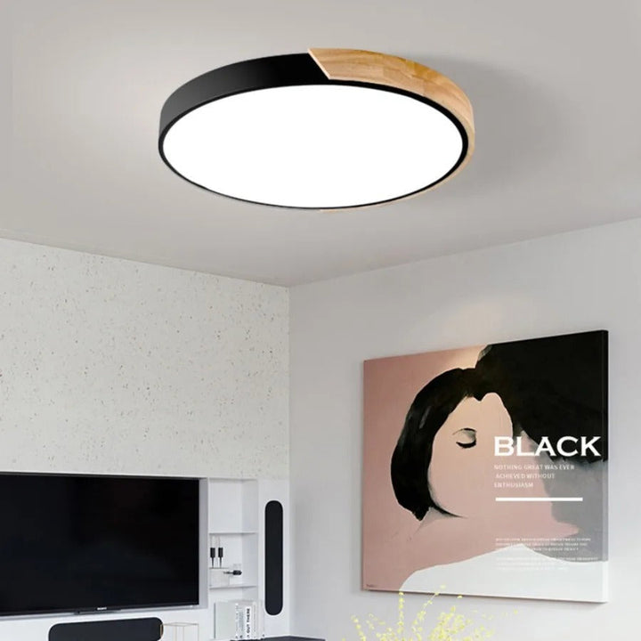 Nordic wooden macaroon ceiling lamp for modern home decor, elegant LED light.