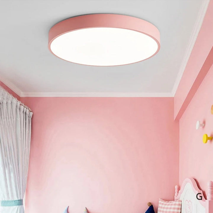 Scandinavian style wooden macaroon ceiling lamp, LED lighting for a cozy bedroom.