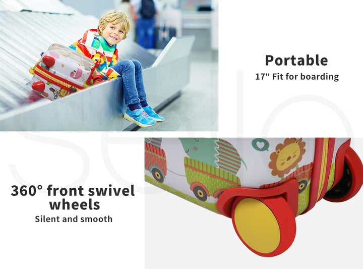 Durable children's ride-on luggage, blue octopus design, converts into a fun scooter.
