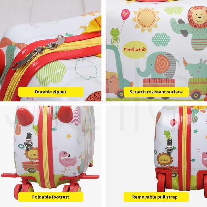 Octopus design children's carry-on scooter suitcase, perfect for toddlers to ride.