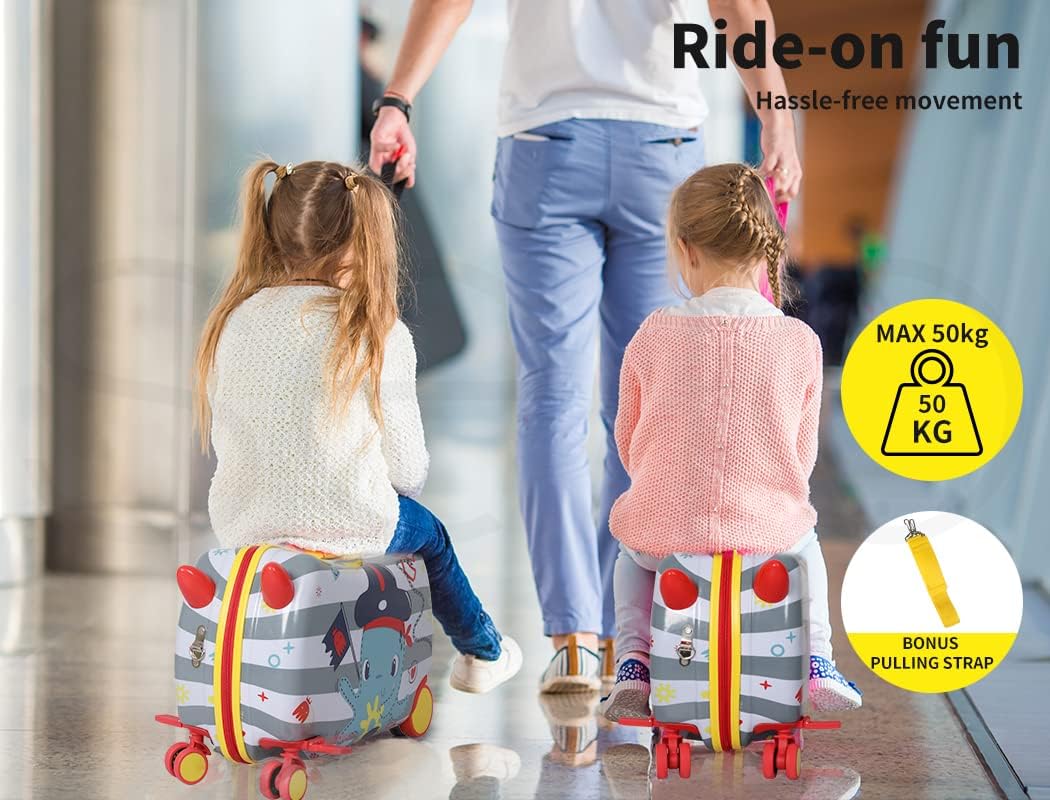 Smart kids' luggage: Octopus ride-on scooter suitcase, a carry-on with 360° spinner wheels.