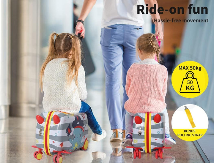 Smart kids' luggage: Octopus ride-on scooter suitcase, a carry-on with 360° spinner wheels.