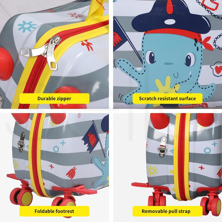 Fun children's luggage: Octopus pattern scooter suitcase with smooth 360° spinner wheels.