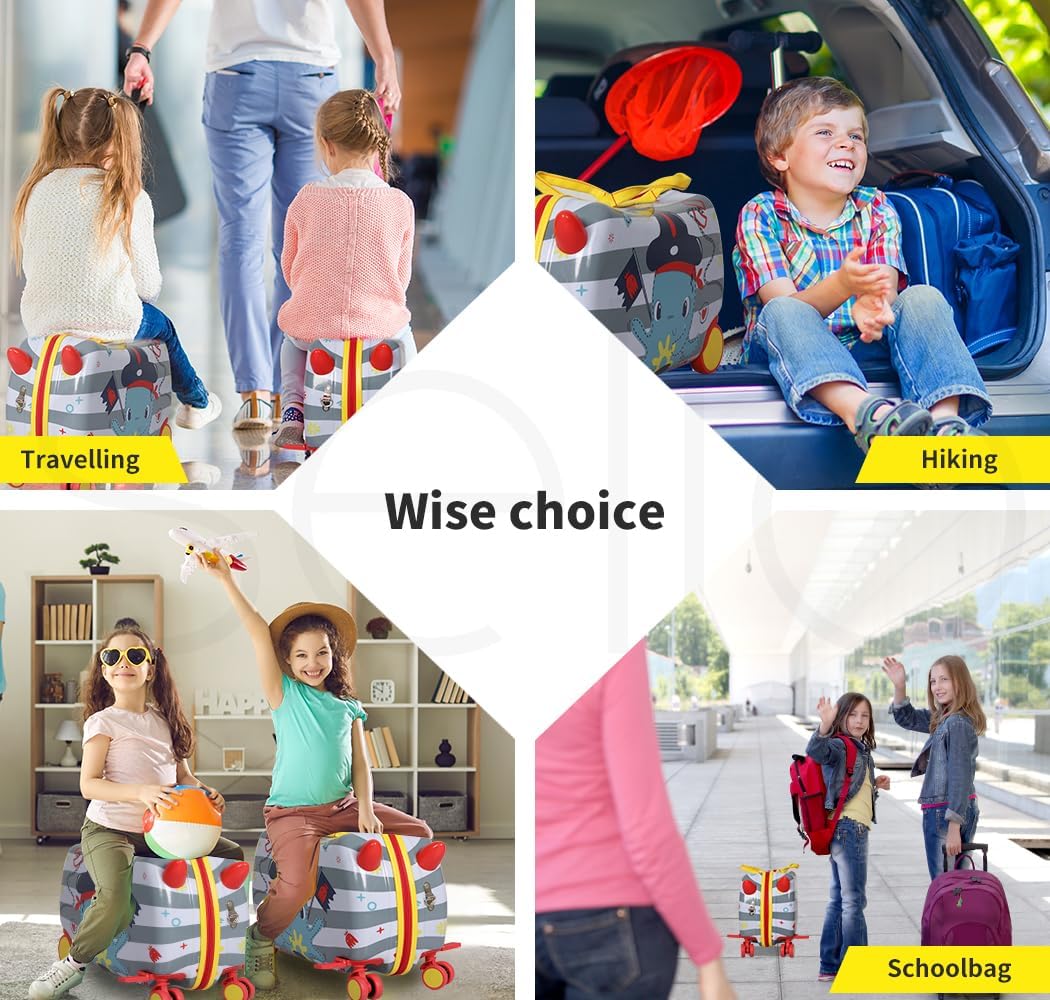 Carry-on size kids' ride-on suitcase, blue octopus print, converts to a scooter.