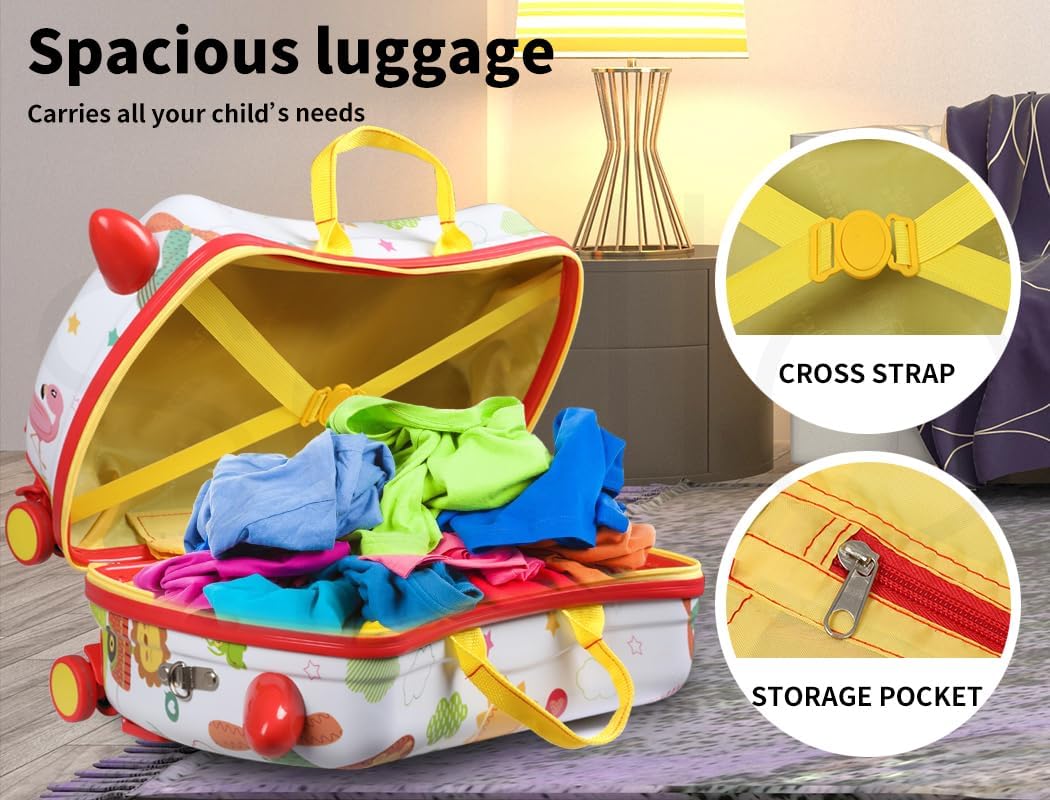Playful octopus pattern 2-in-1 ride-on scooter suitcase for happy kids' airport trips.