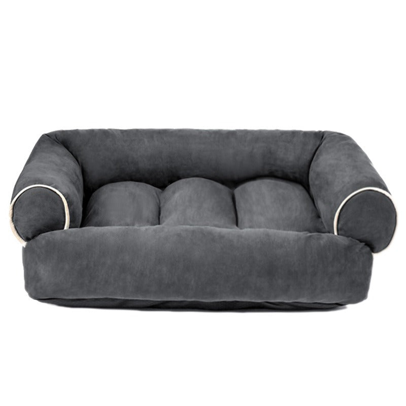 Cozy calming dog sofa bed with supportive edges, perfect for pet comfort and a restful sleep. Easy to clean.