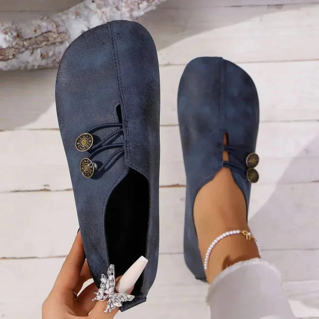 Side view of women's comfort footwear, showing soft sole and orthopedic support for walking and daily wear.