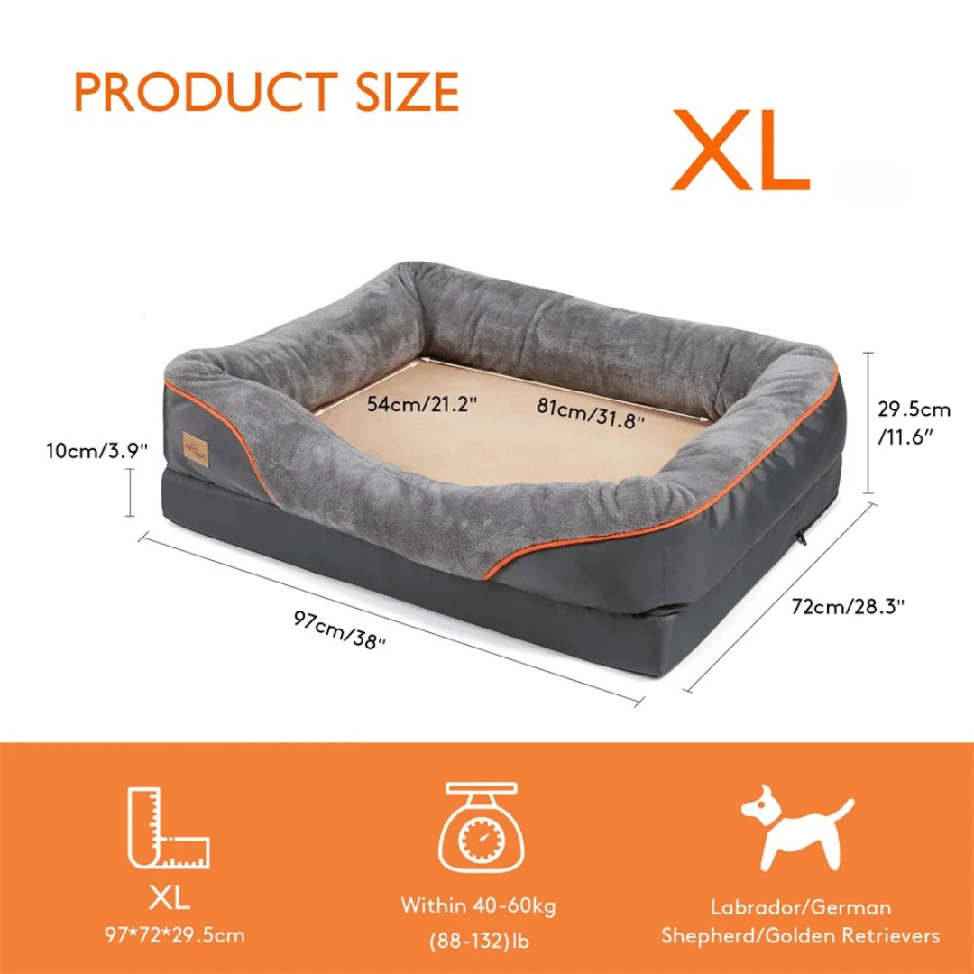Giant orthopedic pet bed with memory foam, providing comfort and joint support for big dogs.