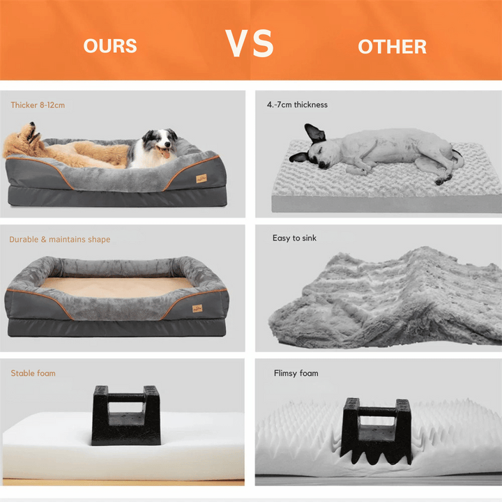 Large breed dog bed, advanced memory foam for orthopedic support and deep, restorative sleep.
