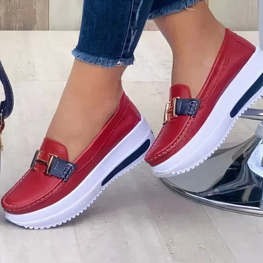 Orthopedic women's slip-on walking shoes for comfort and foot health, breathable design.