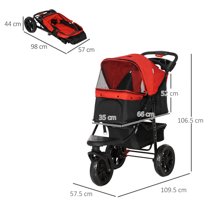 Premium outdoor pet gear: dog stroller with large wheels, ample storage, and comfortable, safe pet transport.