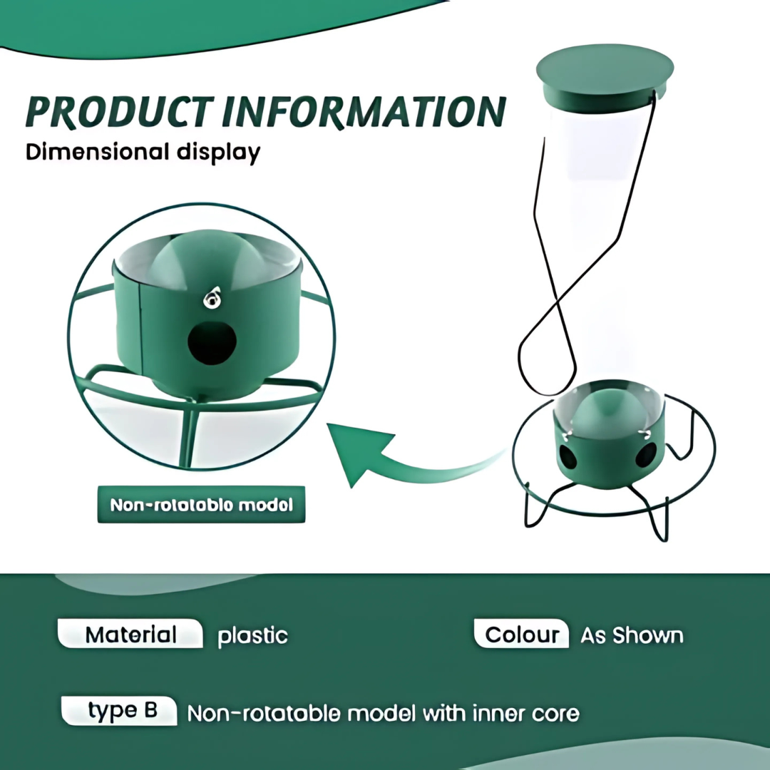 Attractive garden bird feeder, durable metal construction, with a squirrel-proof spinning perch for bird watching.