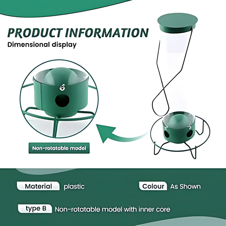 Attractive garden bird feeder, durable metal construction, with a squirrel-proof spinning perch for bird watching.