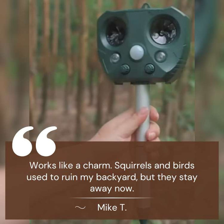 Weather-resistant outdoor ultrasonic repeller for reliable garden protection against pests & birds.