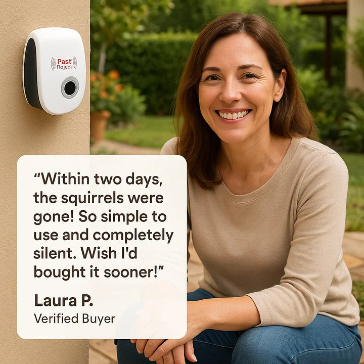 Outdoor ultrasonic repeller for squirrels, chipmunks & rodents, ultimate garden defender.