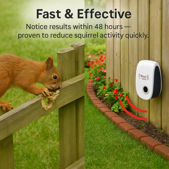Compact outdoor ultrasonic squirrel repeller, a discreet animal control device for yards.