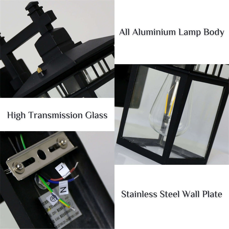 Sleek black copper outdoor wall lantern, modern rustic waterproof light fixture for home illumination.