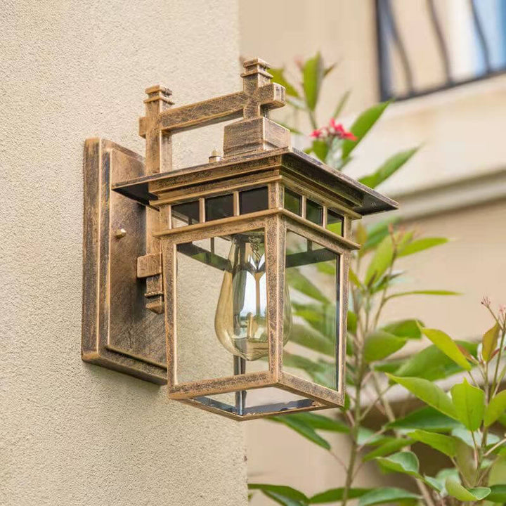 Black copper aluminum outdoor wall lantern light, waterproof and durable for home garden illumination.