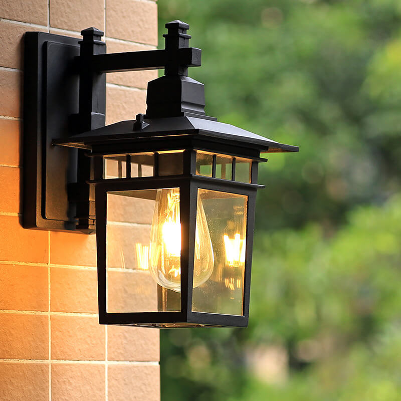Weatherproof exterior wall lantern, stylish black copper aluminum light for porch, patio & garden.