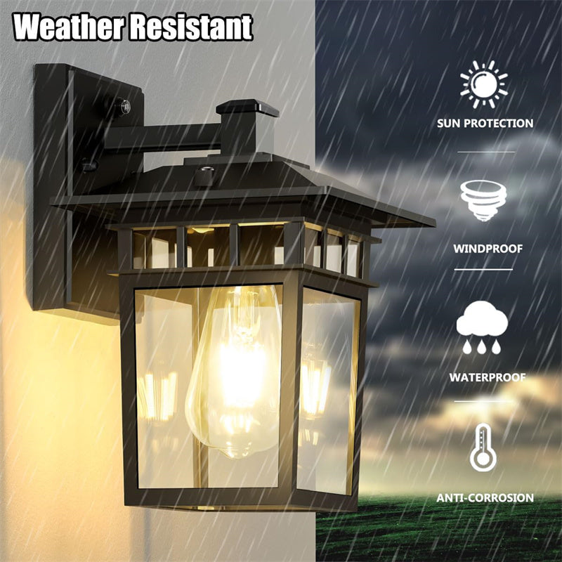 Home exterior wall lantern, black copper waterproof light fixture for modern rustic porch lighting.