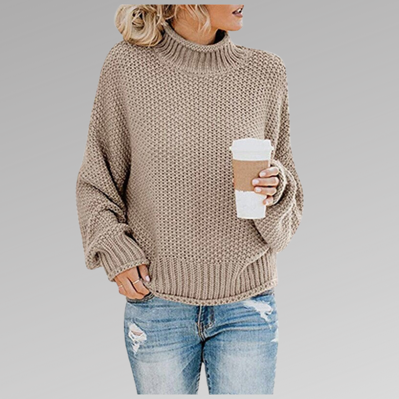 Folded oversized chunky knit women's sweater, ready for spring wear