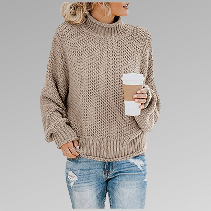 Folded oversized chunky knit women's sweater, ready for spring wear