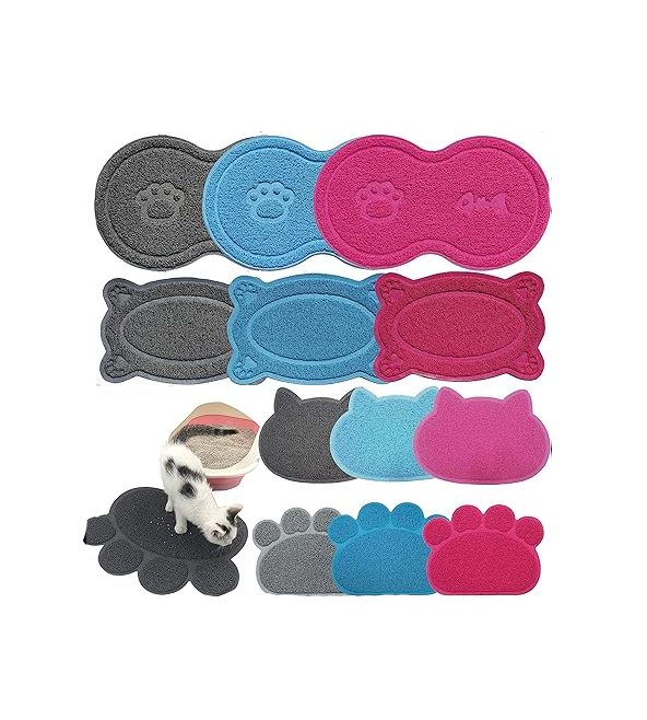 Paw-shaped cat litter mat for tidy floors, effectively catching scattered litter. Durable & easy clean pet mat.