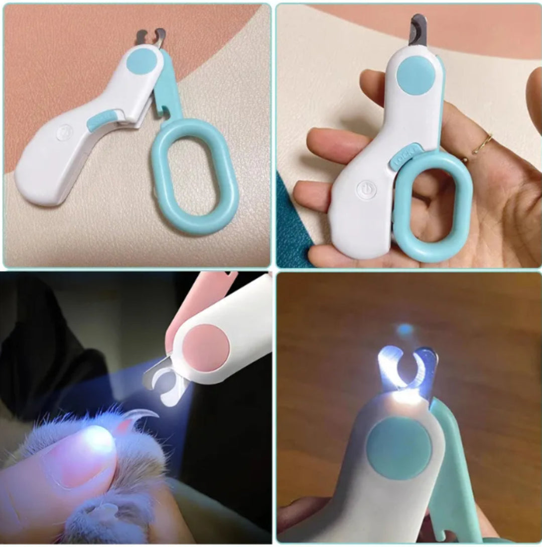 Pet cat nail clippers with adjustable length & bright LED light for safe and precise grooming.