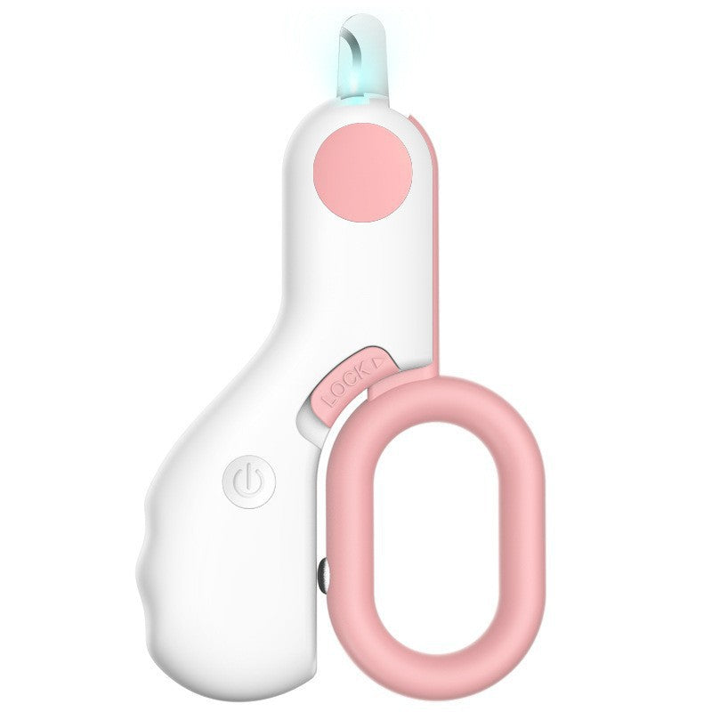 Ergonomic cat claw clipper with LED light & adjustable safety stop, perfect for pet grooming.
