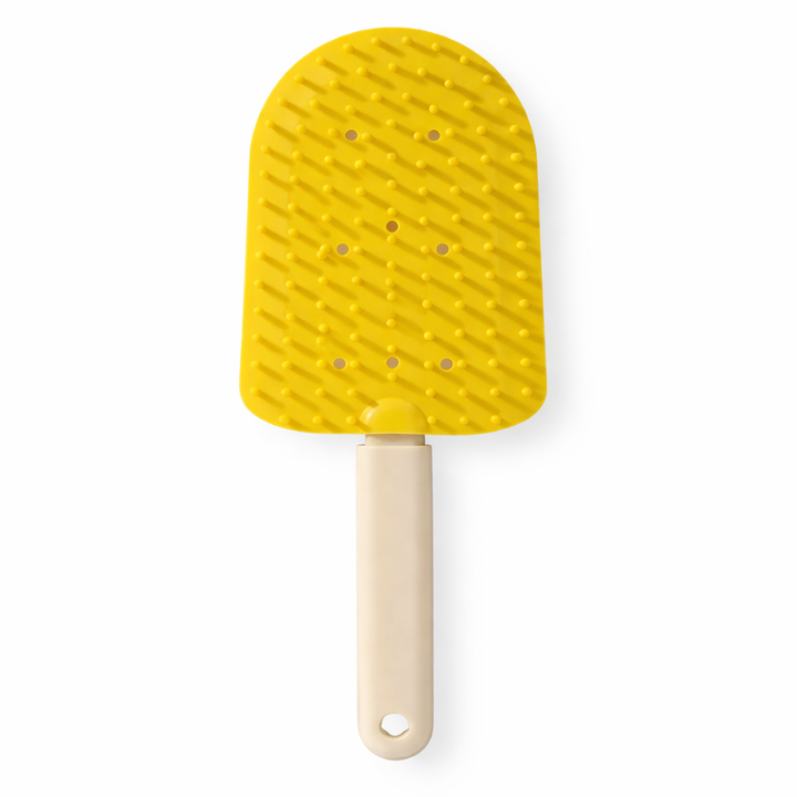 Dog grooming deshedding tool. Safely removes excess dog fur & undercoat, promoting a shiny, healthy, and shedding-free coat.