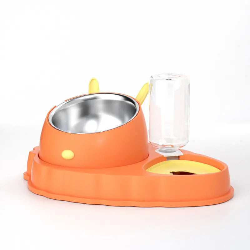 Compact cat feeding station with self-filling water dispenser for fresh hydration. Pet-friendly design.